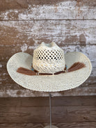 Back view of Wallowa Wind straw cowboy hat handmade in Oregon
