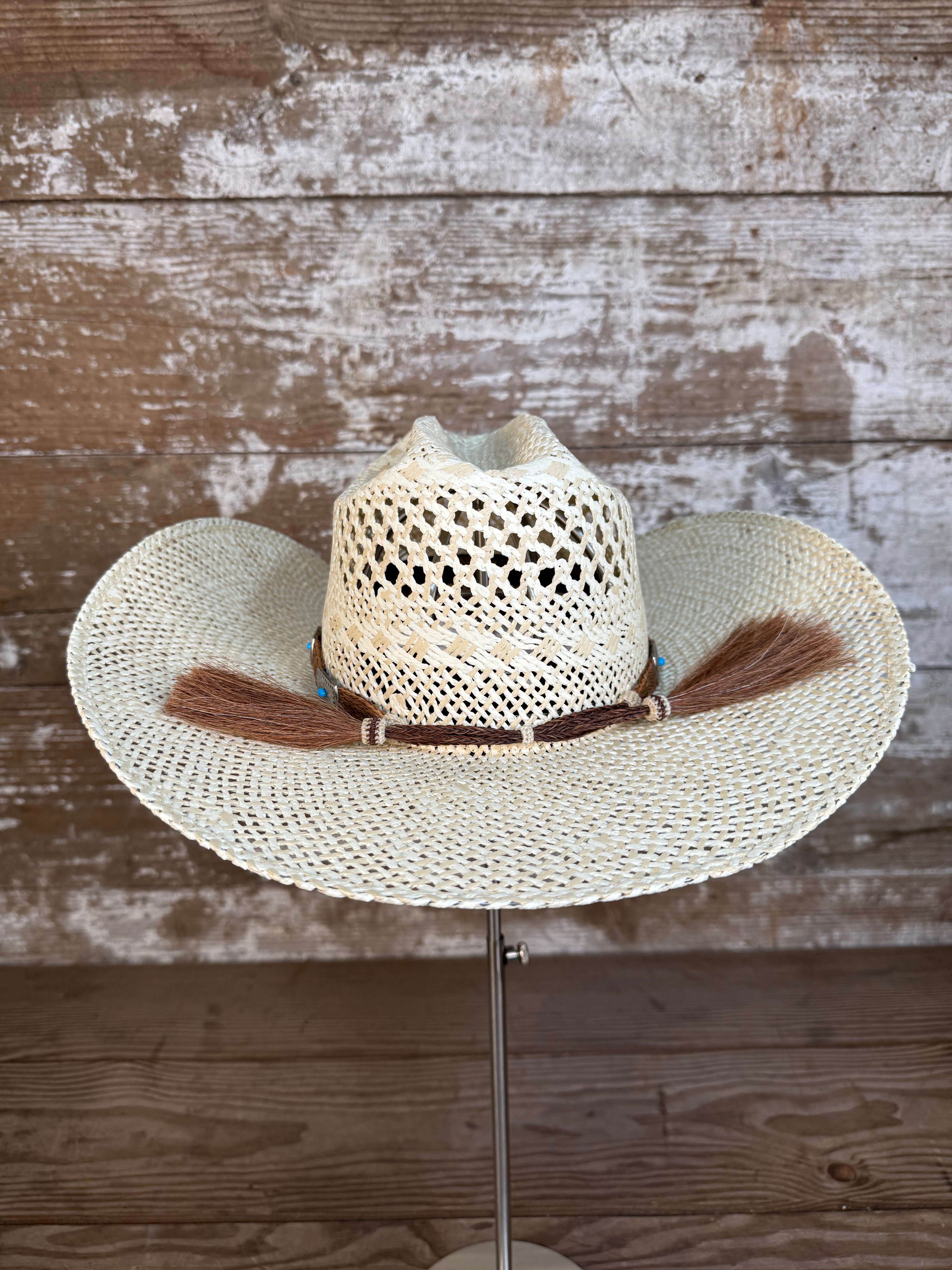 Back view of Wallowa Wind straw cowboy hat handmade in Oregon